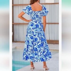 Vibrant Blue Floral Maxi Dress
